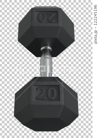 Hex Dumbbells with number 20, weightlifting gym equipment side view. Png clipart isolated on transparent background 122245196