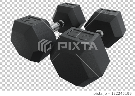 Hex Dumbbells with number 20, weightlifting gym equipment side view. Png clipart isolated on transparent background Hex Dumbbells with number 20, weightlifting gym equipment side view. Png clipart isolated on transparent background 122245199