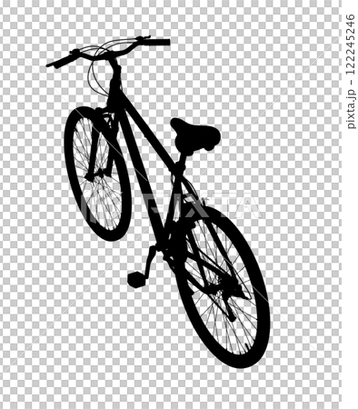 Black bicycle, side top view. Black leather saddle and handles. Png clipart isolated on transparent background 122245246