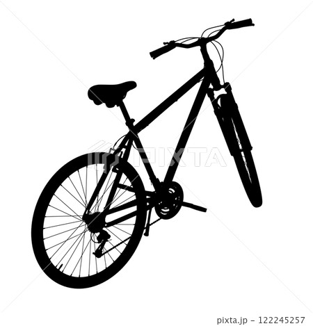 Black silhouette of bicycle standing on kickstand 122245257
