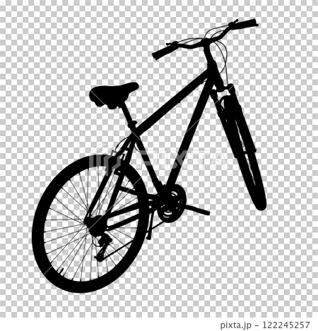Black silhouette of bicycle standing on kickstand 122245257