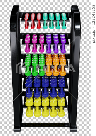 Gym Dumbbell rack with colorful dumbbells, weightlifting gym equipment stand 122245258