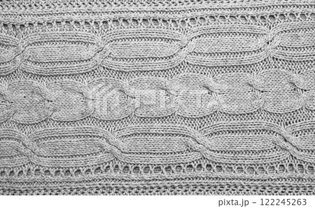 Texture of gray knitted yarn. Knitted and winter clothes Texture of gray knitted yarn. Knitted and winter clothes 122245263