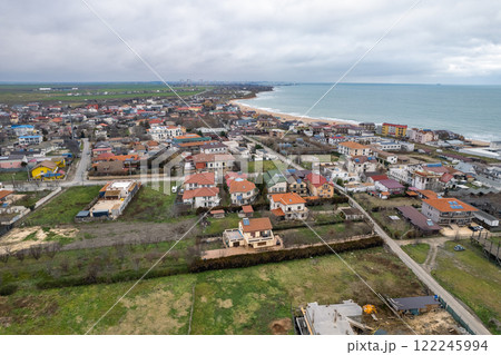 Aerial view over Vama Veche village. Black Sea coast, Romania. 122245994