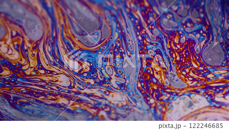 Vivid rainbow color. Swirls soap bubble. Defocused purple green liquid oil paint curve acrylic slick on dark black blurred light abstract background. Vivid rainbow color. Swirls soap bubble. Defocused purple green liquid oil paint curve acrylic slick on dark black blurred light abstract background. 122246685