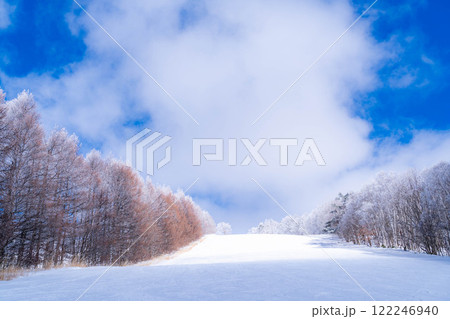 【ゲレンデ素材】白銀のゲレンデと青空【長野県】 【ゲレンデ素材】白銀のゲレンデと青空【長野県】 122246940