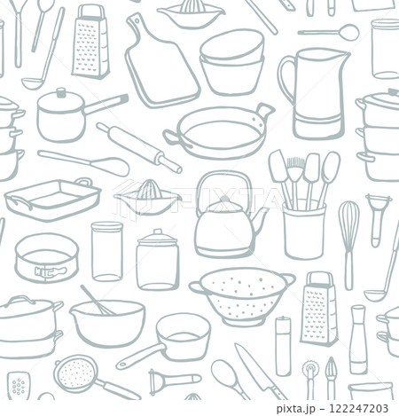 Seamless pattern with hand drawn cookware Seamless pattern with hand drawn cookware 122247203