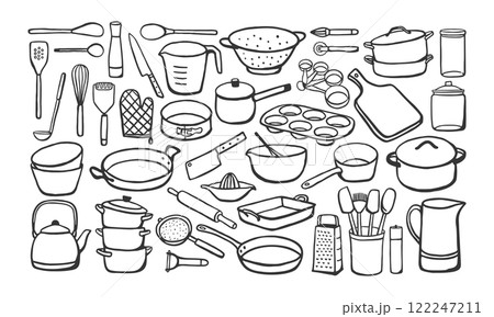 Hand drawn simple cookware set 122247211