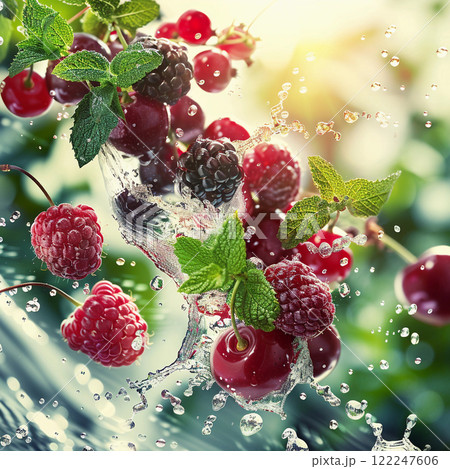 Fresh Berries with Mint and Water Splash 122247606