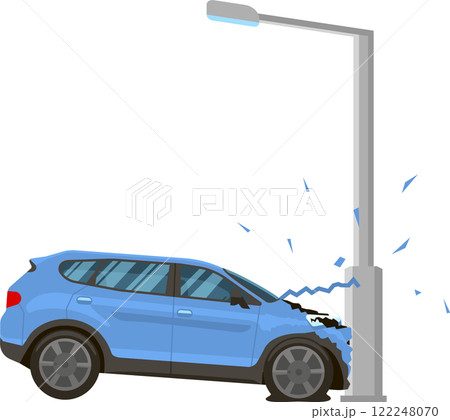 Car accident involving a damaged vehicle crashing into a street light pole, depicting an unpleasant and dangerous situation on a city road in vector illustration Car accident involving a damaged vehicle crashing into a street light pole, depicting an unpleasant and dangerous situation on a city road in vector illustration 122248070