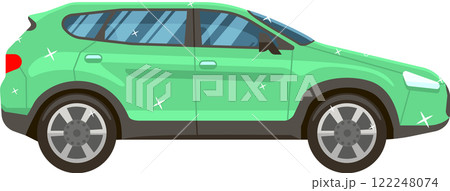 Sparkling clean green crossover car parked after professional auto detailing and washing, representing car cleaning services, maintenance and vehicle care 122248074