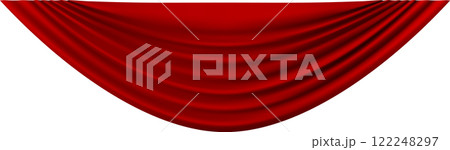 Luxurious scarlet silk velvet curtains parting slightly, inviting anticipation for an upcoming theatrical performance or grand reveal, embodying elegance and drama in a stunning backdrop 122248297