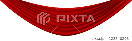Draping luxurious scarlet silk velvet curtains elegantly, creating a dramatic atmosphere for theatrical performances and grand events with a touch of sophistication 122248298