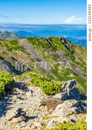 荒川前岳から高山裏避難小屋へ向かう登山道 南アルプス 悪沢岳と荒川岳登山 荒川前岳から高山裏避難小屋へ向かう登山道 南アルプス 悪沢岳と荒川岳登山 122248484