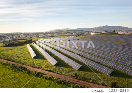 Drone shot of solar panels installed on Drone shot of solar panels installed on 122248819