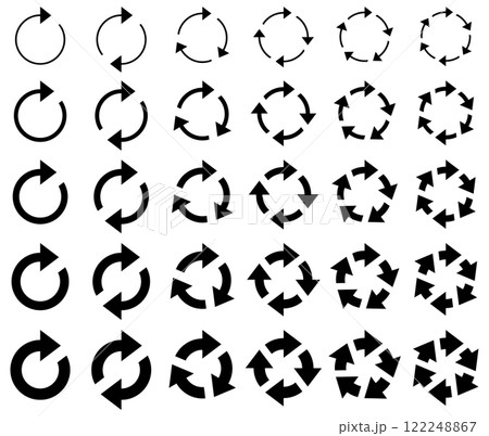 様々な形の回転矢印のベクターイラスト、アイコンのセット 様々な形の回転矢印のベクターイラスト、アイコンのセット 122248867