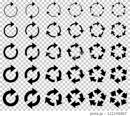 Vector illustration of rotating arrows of various shapes, set of icons 122248867