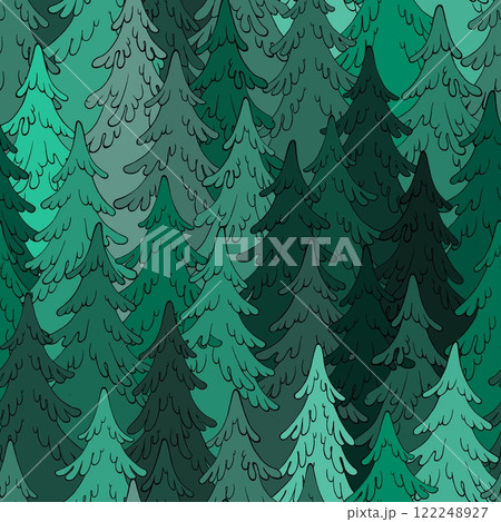 Seamless pattern of forest, endless repeating background with fir trees. Seamless pattern of forest, endless repeating background with fir trees. 122248927