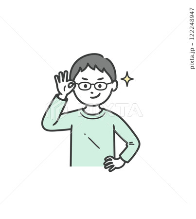 眼鏡を上げてニヤリと笑い自信を見せる男の子 眼鏡を上げてニヤリと笑い自信を見せる男の子 122248947