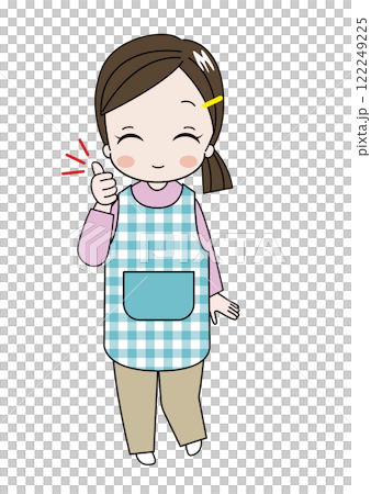 親指を立てていいねと笑顔の保育士、幼稚園の先生のイラスト 122249225