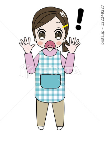 大きな口を開けてびっくり驚いている保育士、幼稚園の先生のイラスト 大きな口を開けてびっくり驚いている保育士、幼稚園の先生のイラスト 122249227