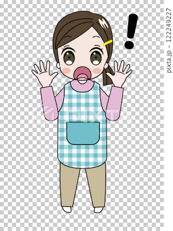 大きな口を開けてびっくり驚いている保育士、幼稚園の先生のイラスト 大きな口を開けてびっくり驚いている保育士、幼稚園の先生のイラスト 122249227