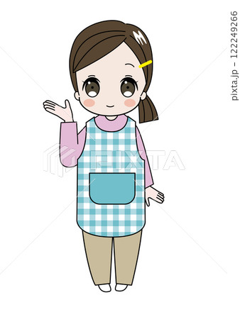 右手をこちらと差し出して案内している保育士、幼稚園の先生のイラスト 122249266