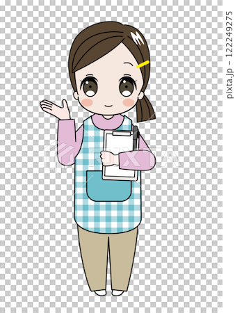 幼兒園老師或幼兒園老師持有文件並發出指示的插圖 122249275