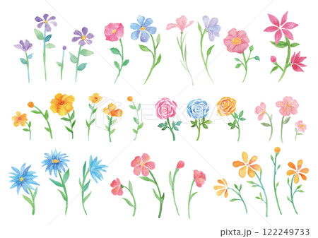 優しいタッチの色々な水彩の花セット 122249733