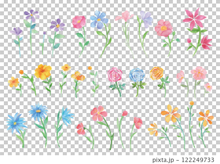 優しいタッチの色々な水彩の花セット 122249733