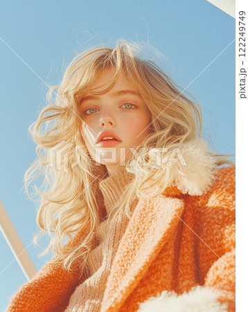 青空の下で輝く金髪の女性のポートレート 青空の下で輝く金髪の女性のポートレート 122249749