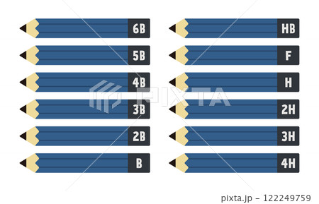 製図用鉛筆セット/濃度違いセット/B・HB・Hなど/ベクターイラスト 製図用鉛筆セット/濃度違いセット/B・HB・Hなど/ベクターイラスト 122249759