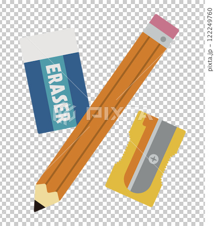 文具套組/鉛筆、橡皮擦、削鉛筆機/向量插圖 122249760