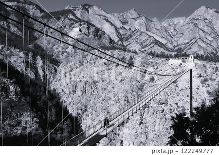 岩山と吊り橋がある風景 岩山と吊り橋がある風景 122249777