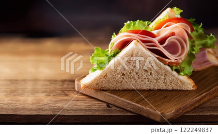 Sandwich vegetables and Ham on the table Sandwich vegetables and Ham on the table 122249837