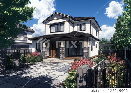 レンガを基調とした高品質でスタイリッシュな新築住宅 庭付き家の外観デザイン26 AI生成画像 レンガを基調とした高品質でスタイリッシュな新築住宅 庭付き家の外観デザイン26 AI生成画像 122249903