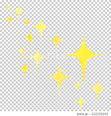 A watercolor illustration of glittering objects arranged randomly in different sizes 122250242