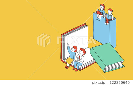 勉強する子供たちと子供たちの教育方針について考える親のイメージイラスト 122250640