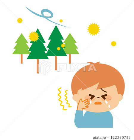 花粉症　目がかゆい子供のイメージイラスト 122250735