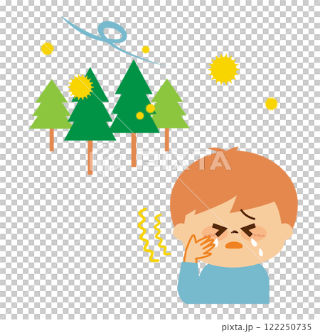 花粉症　目がかゆい子供のイメージイラスト 122250735