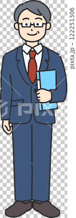 Full-body illustration of a veteran businessman/teacher standing with a file 122251306