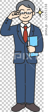 A full-body illustration of a veteran businessman/teacher looking confident while holding a file A full-body illustration of a veteran businessman/teacher looking confident while holding a file 122251338