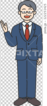 一位經驗豐富的商人/老師提供指導的全身插圖 122251425