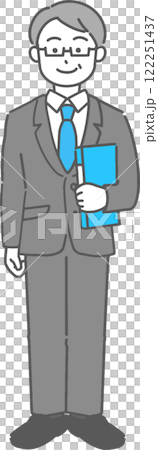 ファイルを持って立つベテランのビジネスマン／先生の全身イラスト 122251437