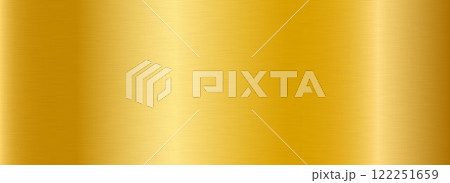 Golden metallic gradient texture. Gold metal foil background. Wide shiny yellow sheet for label, plate, plaque, sign, tag, print. Textured material surface. Vector backdrop 122251659