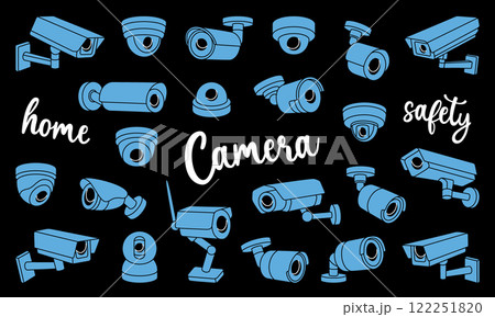 CCTV cameras set. Safety home protection system. Vector illustration. CCTV cameras set. Safety home protection system. Vector illustration. 122251820