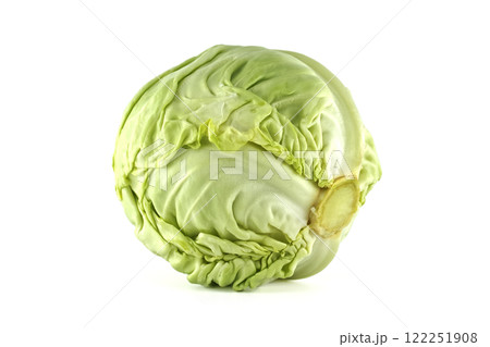 Fresh Green Cabbage Isolated on White Background Close-Up 122251908