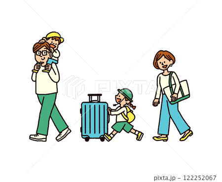 家族　旅行　スーツケース　空港　手書き　イラスト 122252067