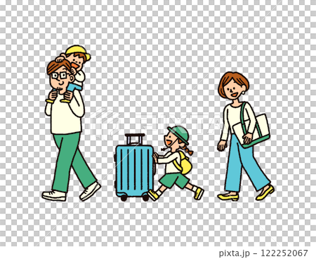 家族　旅行　スーツケース　空港　手書き　イラスト 122252067