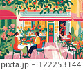 オシャレなカフェのテラス 122253144